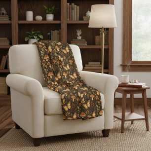 Boho Woodland Forest Mushrooms Fleece Blanket