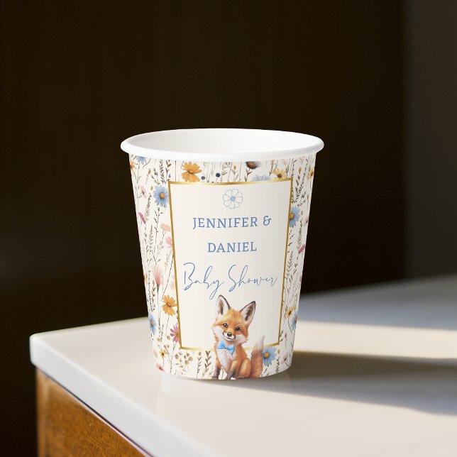 Boho Woodland Fox Baby Shower Cups in Dusty Blue (Creator Uploaded)