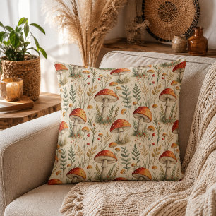 Boho Woodland Mushroom Pattern Cushion