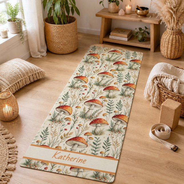 Boho Woodland Mushroom Pattern Yoga Mat (Creator Uploaded)