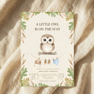 boho woodland owl greenery baby shower invitation