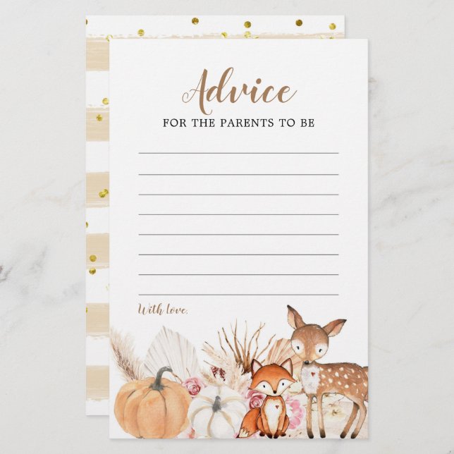 Boho Woodland Pumpkin Baby Shower Advice Card (Front/Back)