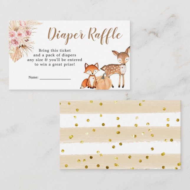 Boho Woodland Pumpkin Baby Shower Diaper Raffle Enclosure Card (Front/Back)