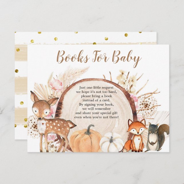 Boho Woodland Pumpkin Books for Baby Invitation Postcard (Front/Back)
