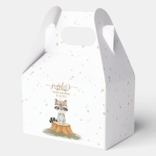 Boho Woodland Racoon Baby Shower Floral Script Favour Box