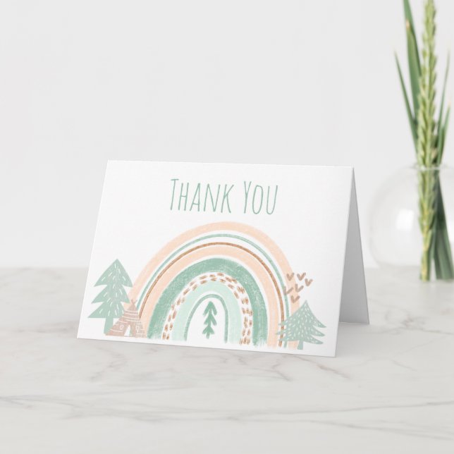Boho Woodland Rainbow Thank You Card (Front)