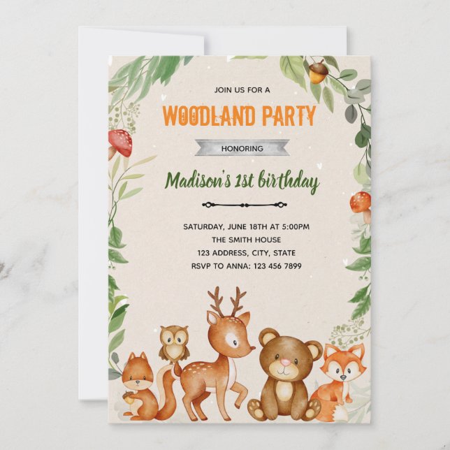 Boho woodland shower invitation (Front)