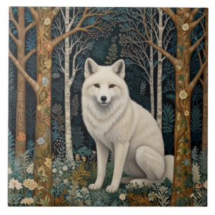 Boho woodland white fox ceramic tile
