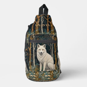 Boho woodland white fox sling bag
