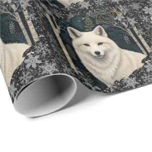 Boho woodland white fox sparkling snowflakes wrapping paper
