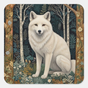Boho woodland white fox square sticker