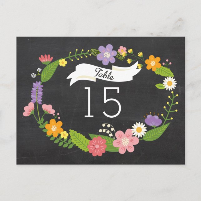 Boho Woodland Wreath on Chalkboard Wedding Postcard (Front)