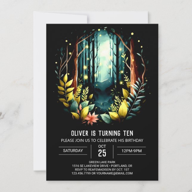 Boho Woods Printable Woodland Birthday Invitation (Front)