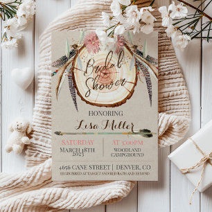 Boho WoodSlice Rustic Bridal Shower Invitation