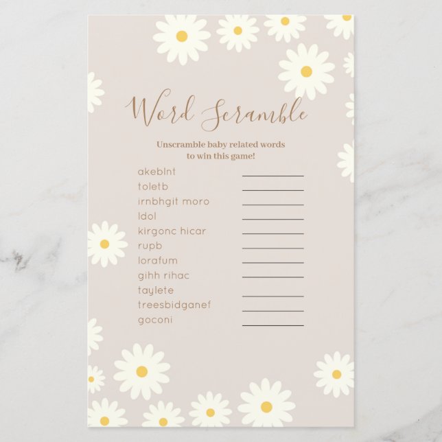 Boho Word Scramble Game Daisy Floral (Front)