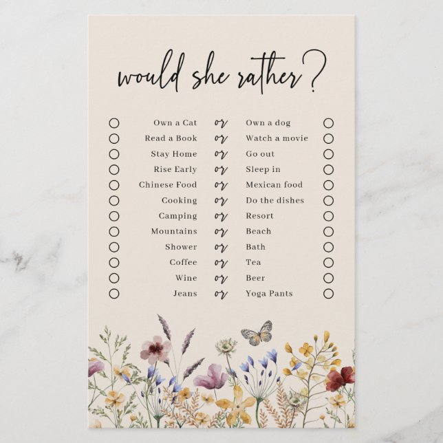 Boho Would She Rather Game (Front)