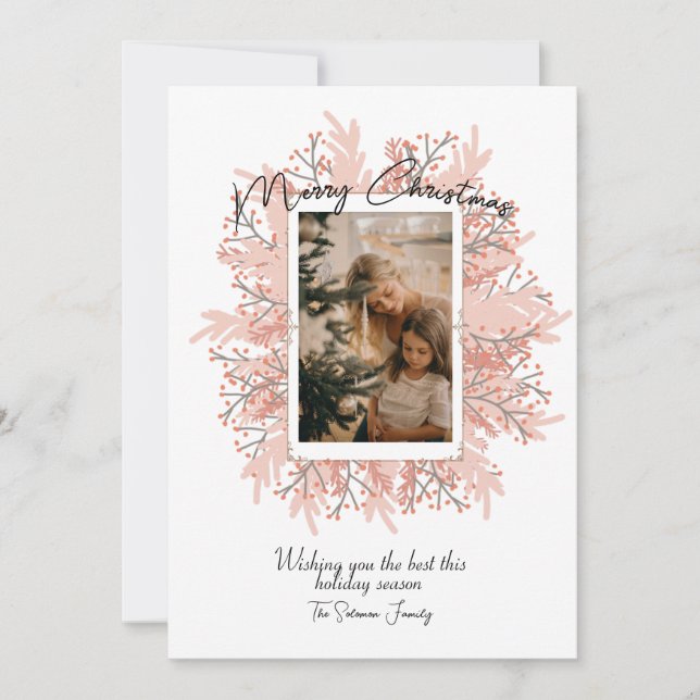 Boho Wreath Frame Christmas Photo Holiday Card (Front)