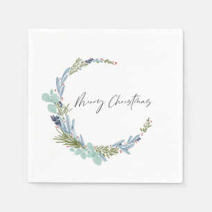 Boho Wreath Merry Christmas Modern Design Napkin
