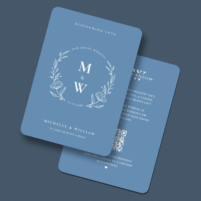 Boho Wreath Monogram Floral Wedding Dusty Blue Invitation (Boho Wreath Monogram Floral Wedding Dusty Blue Invitation
)