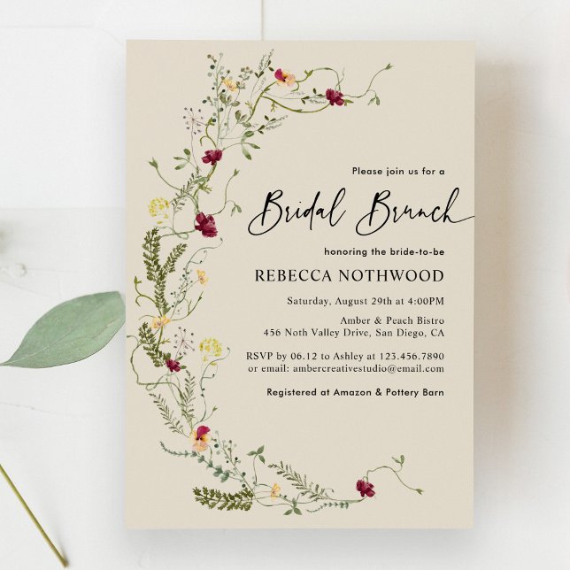 Boho Wreath of Wildflowers Bridal Brunch Invitation (Creator Uploaded)