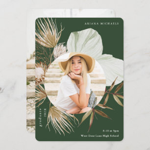 Boho Wreath Two Photo Graduation Green Announcement