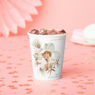 Boho Wreath Two Photo Graduation Party Paper Cups