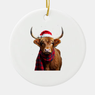 Boho Xmas Christmas Highland Cow T-Shirt (1) Ceramic Ornament