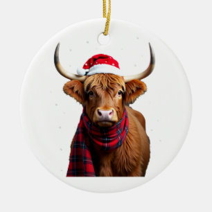 Boho Xmas Christmas Highland Cow T-Shirt (1) Ceramic Ornament