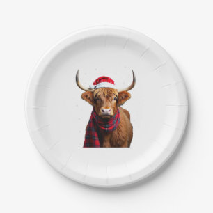 Boho Xmas Christmas Highland Cow T-Shirt (1) Paper Plate