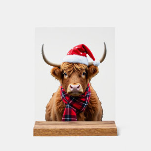 Boho Xmas Christmas Highland Cow T-Shirt (2) Acrylic Sign
