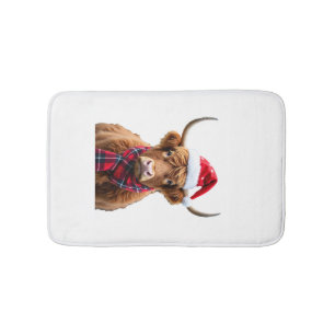 Boho Xmas Christmas Highland Cow T-Shirt (2) Bath Mat