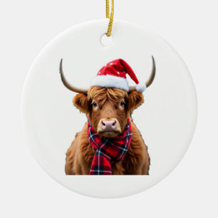 Boho Xmas Christmas Highland Cow T-Shirt (2) Ceramic Ornament