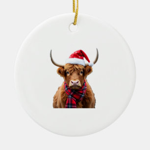 Boho Xmas Christmas Highland Cow T-Shirt (2) Ceramic Ornament