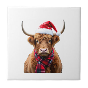 Boho Xmas Christmas Highland Cow T-Shirt (2) Ceramic Tile