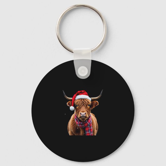 Boho Xmas Christmas Highland Cow T-Shirt (2) Key Ring (Front)
