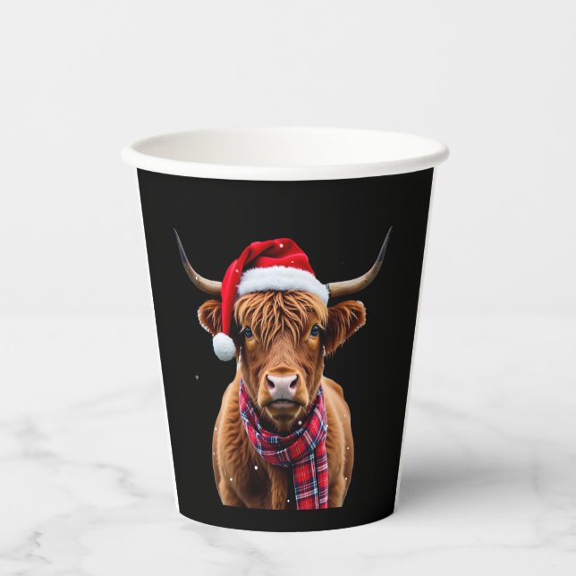 Boho Xmas Christmas Highland Cow T-Shirt (2) Paper Cups (Front)