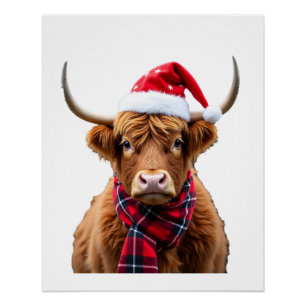 Boho Xmas Christmas Highland Cow T-Shirt (2) Poster