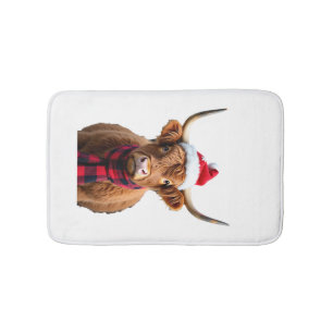 Boho Xmas Christmas Highland Cow T-Shirt (3) Bath Mat