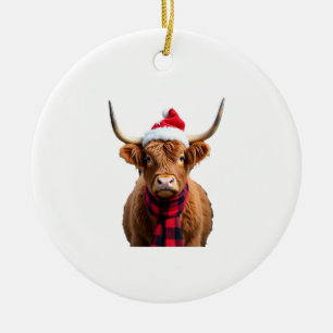 Boho Xmas Christmas Highland Cow T-Shirt (3) Ceramic Ornament