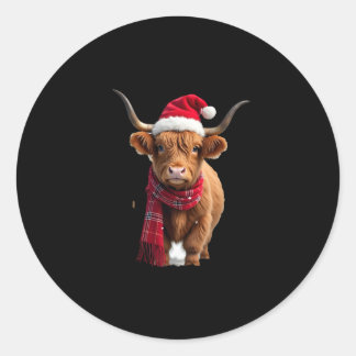 Boho Xmas Christmas Highland Cow T-Shirt (3) Classic Round Sticker