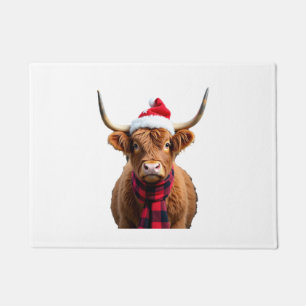 Boho Xmas Christmas Highland Cow T-Shirt (3) Doormat