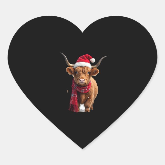 Boho Xmas Christmas Highland Cow T-Shirt (3) Heart Sticker (Front)