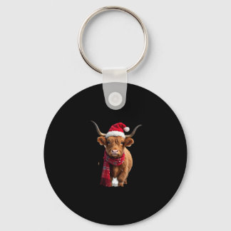 Boho Xmas Christmas Highland Cow T-Shirt (3) Key Ring