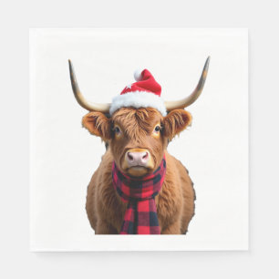 Boho Xmas Christmas Highland Cow T-Shirt (3) Napkin