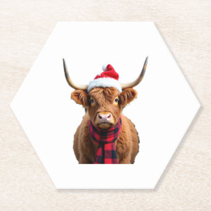Boho Xmas Christmas Highland Cow T-Shirt (3) Paper Coaster