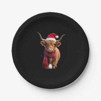 Boho Xmas Christmas Highland Cow T-Shirt (3) Paper Plate