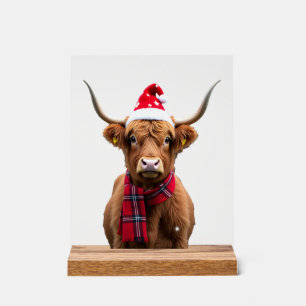 Boho Xmas Christmas Highland Cow T-Shirt (4) Acrylic Sign