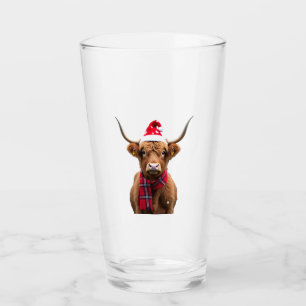 Boho Xmas Christmas Highland Cow T-Shirt (4) Glass