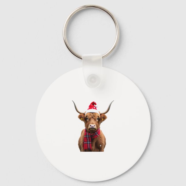 Boho Xmas Christmas Highland Cow T-Shirt (4) Key Ring (Front)
