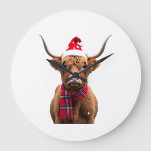 Boho Xmas Christmas Highland Cow T-Shirt (4) Large Clock